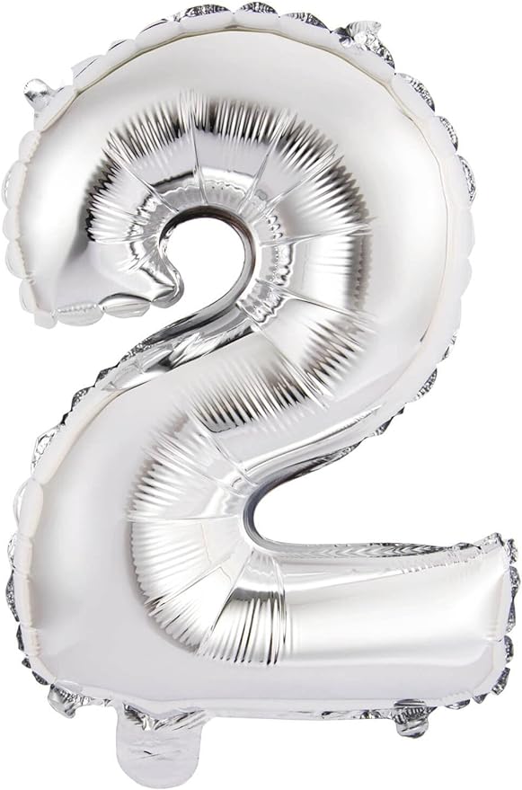Folienballon, ca. 35cm, silber, Zahl 2, Geburtstag, Jubiläum, Raumdekoration